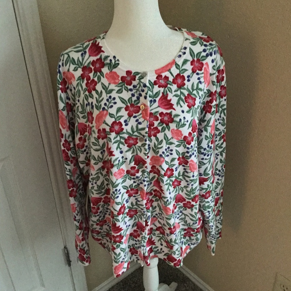 Karen Scott Spring Floral Button Down Cardigan Sweater Size 2X